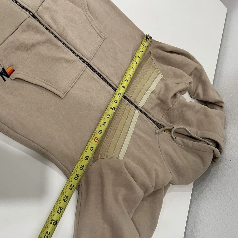 Aviator Nation 5 Stripe Hoodie Sweatshirt Small Full Zip Sand Tan - Picture 13 of 15